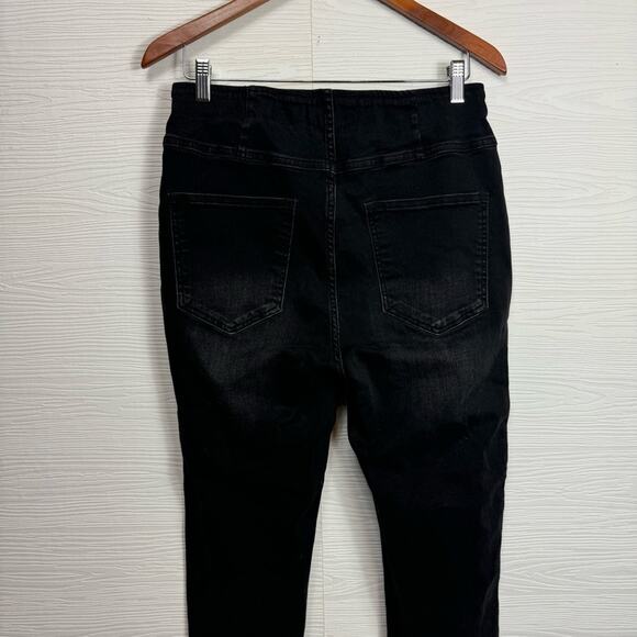 RISEN Elastic Banded Frayed Skinny Black Jeans 1X - Picture 7 of 10